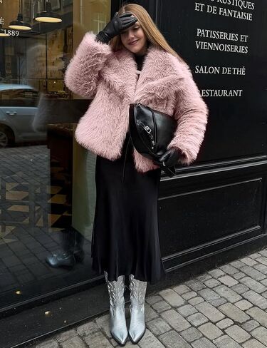 Arssm Womens Fluffy Coat Faux Fur Cardigan Jacket Long Sleeve Lapel Faux Fur Coat Outwear Warm Winter in Kuwait