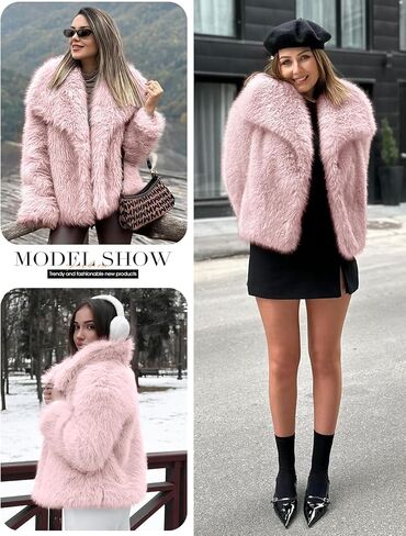 Arssm Womens Fluffy Coat Faux Fur Cardigan Jacket Long Sleeve Lapel Faux Fur Coat Outwear Warm Winter in Kuwait