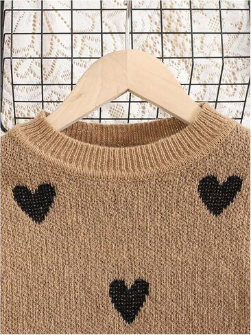 Girl's 2 Piece Cute Outfits Heart Graphic Long Sleeve Crewneck Sweater and Pleated Knit Skirt Sets in Saudi Arabia