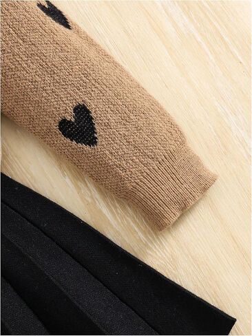 Girl's 2 Piece Cute Outfits Heart Graphic Long Sleeve Crewneck Sweater and Pleated Knit Skirt Sets in Saudi Arabia