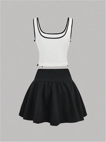 Verdusa Cute Clothes For Girls 2 Piece Bowknot Outfits Sleeveless Crop Tank Tops with Ruffle A Line Skirt Set in Saudi Arabia