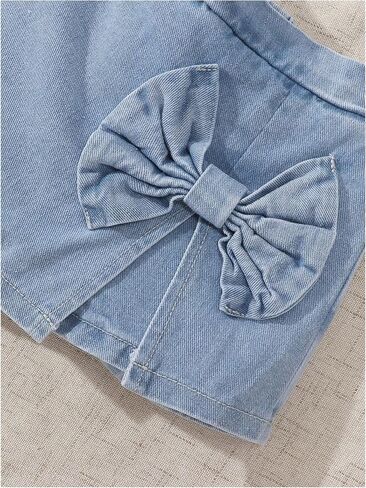 Verdusa Toddler Girl's 2 Piece Bowknot Outfits Summer Graphic Tees with Denim Skort Set in Saudi Arabia