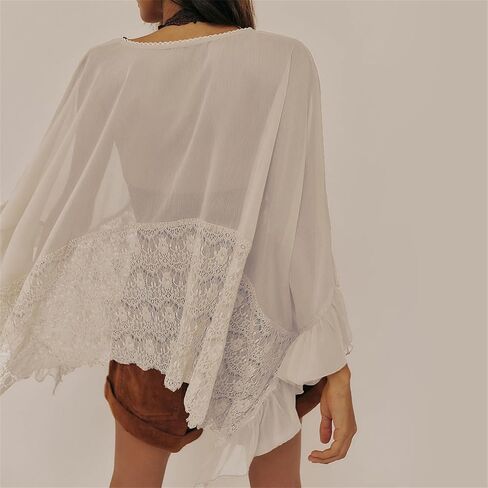 Women Sheer Poncho Top Long Sleeve Solid Color Chiffon Flowy Going Out Cover Up in Saudi Arabia