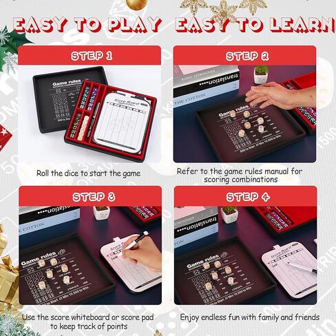 صينية النرد وحقيبة تخزين لعبة فاركل - تتضمن مجموعات تسجيل مدمجة، 4 مجموعات من 6 نرد لؤلؤي، 50 ورقة نقاط وحامل أقلام للعبة العائلية الكلاسيكية - أحمر وأسود in Kuwait
