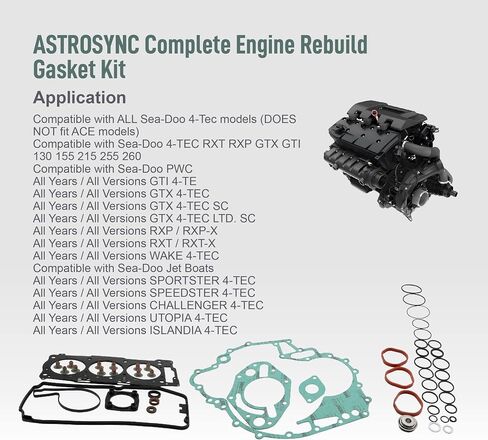 Astrosync كاملة المحرك Rebuild Gasket Kit Fit for Sea doo 4-Tec GTI GTX RXP X RXT X Wake 130 155 185 215 255 260 ، The Complete Gasket Kit استبدال 420296565 420888862 420890082 in Saudi Arabia