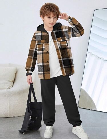 Migu Boys Cloths Fashion Long Long Sweatsuit Flannel Plaid Button Button Kids Little Own Outfits مجموعات 2 PCS in Kuwait