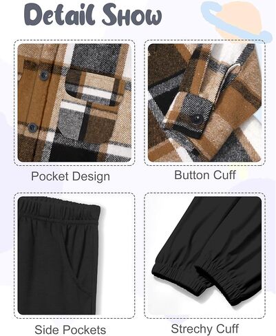 Migu Boys Cloths Fashion Long Long Sweatsuit Flannel Plaid Button Button Kids Little Own Outfits مجموعات 2 PCS in Kuwait
