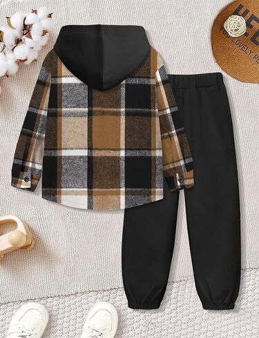 Migu Boys Cloths Fashion Long Long Sweatsuit Flannel Plaid Button Button Kids Little Own Outfits مجموعات 2 PCS in Kuwait