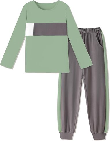 Boys Clothes Color Block Round Neck Long Sleeve Sweatshirt and Casual Pants 2Pcs Fall Outfits Clothes for Boys 6-14 Y in Kuwait