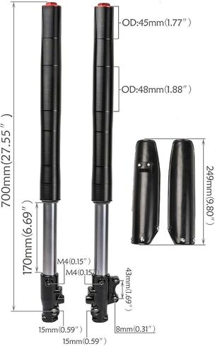 700mm 45/48mm أمامي سوداء شوكة التعليق امتصاص الصدمة محور 15 ملم مع مشابك ثلاثية الأشجار 22 مم من الناهضات المقود لفرامل القرص دراجة نارية دراجة نارية 110cc 125cc 140cc 150cc in Saudi Arabia
