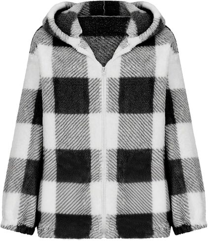 Sherpa Jacket Women with Hoodie Fuzzy Fleece Zip Up Plus Size Loose Plaid Hoodies Fall Fashion Hood 2025 in Saudi Arabia