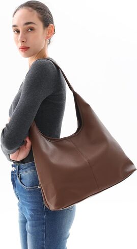 Suede Hobo Bag for Women Slouchy Purse Fashionable Office Tote Handbag(Coffee) in Saudi Arabia