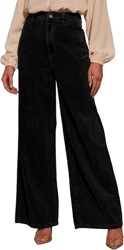 Sidefeel Women's Corduroy Pants Casual High Waisted Baggy Wide Leg Elastic Waist Loose Trousers with Pockets in Saudi Arabia