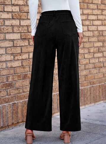 Sidefeel Women's Corduroy Pants Casual High Waisted Baggy Wide Leg Elastic Waist Loose Trousers with Pockets in Saudi Arabia