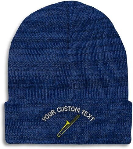 Custom Beanie for Men & Women Trombone Embroidery Acrylic Skull Cap Hat Black Design Only in Saudi Arabia