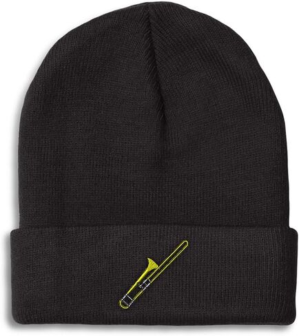Custom Beanie for Men & Women Trombone Embroidery Acrylic Skull Cap Hat Black Design Only in Saudi Arabia
