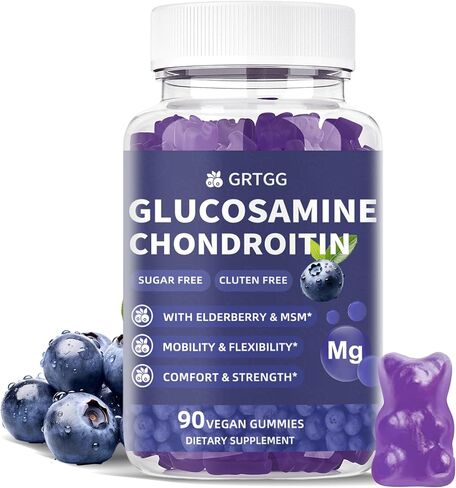 Glucosamine chondroitin gummies مع MSM & Elderberry Extra Strength 3000mg - دعم مشترك ، مكمل دعم المناعة المضاد للأكسدة للبالغين والنساء - 90 غولنبيري. in Kuwait