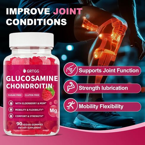 Glucosamine Chondroitin Gummies with MSM & Elderberry Extra Strength 3000MG - Joint Support, Antioxidant Immune Support Supplement for Adults, Men & Women - 90 Blueberry Gummies in Saudi Arabia