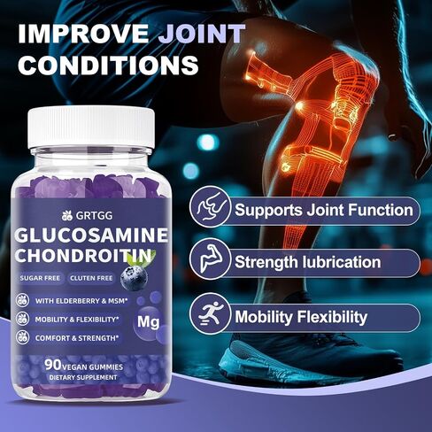 Glucosamine chondroitin gummies مع MSM & Elderberry Extra Strength 3000mg - دعم مشترك ، مكمل دعم المناعة المضاد للأكسدة للبالغين والنساء - 90 غولنبيري. in Kuwait