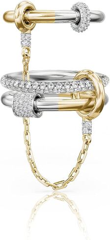 Gold Stackable Rings for Women, 14k Gold Plated Linked Chain Ring Set, Statement Cubic Zirconia Interlocking Rings, Silver & Gold Mixed Metals Chunky Stack Rings in Saudi Arabia