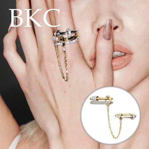 Gold Stackable Rings for Women, 14k Gold Plated Linked Chain Ring Set, Statement Cubic Zirconia Interlocking Rings, Silver & Gold Mixed Metals Chunky Stack Rings in Saudi Arabia
