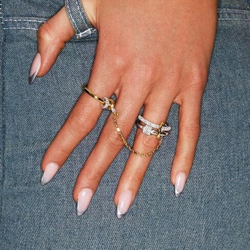 Gold Stackable Rings for Women, 14k Gold Plated Linked Chain Ring Set, Statement Cubic Zirconia Interlocking Rings, Silver & Gold Mixed Metals Chunky Stack Rings in Saudi Arabia