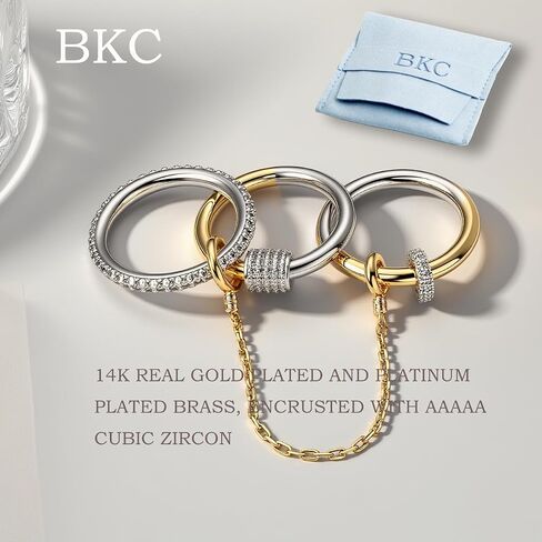 Gold Stackable Rings for Women, 14k Gold Plated Linked Chain Ring Set, Statement Cubic Zirconia Interlocking Rings, Silver & Gold Mixed Metals Chunky Stack Rings in Saudi Arabia