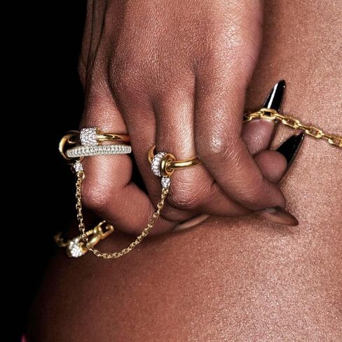 Gold Stackable Rings for Women, 14k Gold Plated Linked Chain Ring Set, Statement Cubic Zirconia Interlocking Rings, Silver & Gold Mixed Metals Chunky Stack Rings in Saudi Arabia