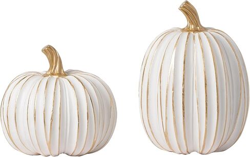2PCS White and Gold Pumpkins Fall Decorations for Home, Fall Pumpkin Thanksgiving Harvest Table Centerpiece in Saudi Arabia