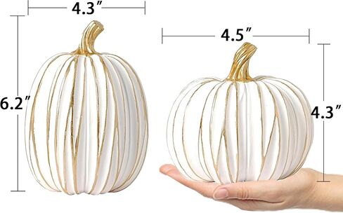 2PCS White and Gold Pumpkins Fall Decorations for Home, Fall Pumpkin Thanksgiving Harvest Table Centerpiece in Saudi Arabia
