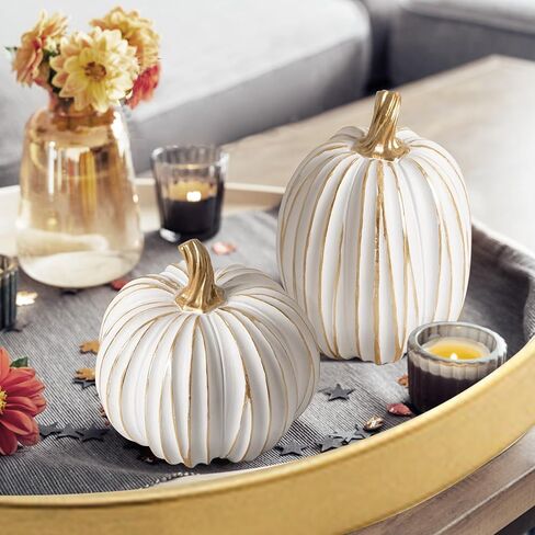 2PCS White and Gold Pumpkins Fall Decorations for Home, Fall Pumpkin Thanksgiving Harvest Table Centerpiece in Saudi Arabia