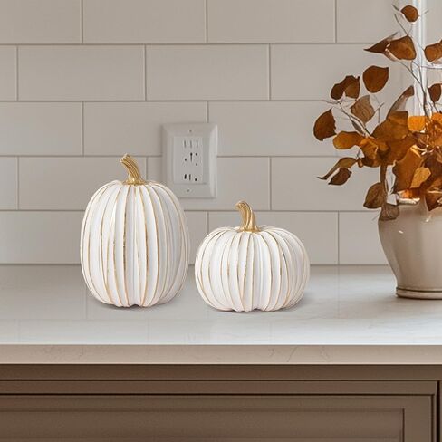 2PCS White and Gold Pumpkins Fall Decorations for Home, Fall Pumpkin Thanksgiving Harvest Table Centerpiece in Saudi Arabia
