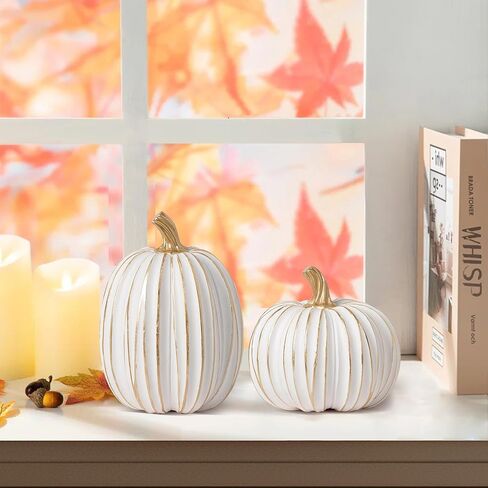 2PCS White and Gold Pumpkins Fall Decorations for Home, Fall Pumpkin Thanksgiving Harvest Table Centerpiece in Saudi Arabia