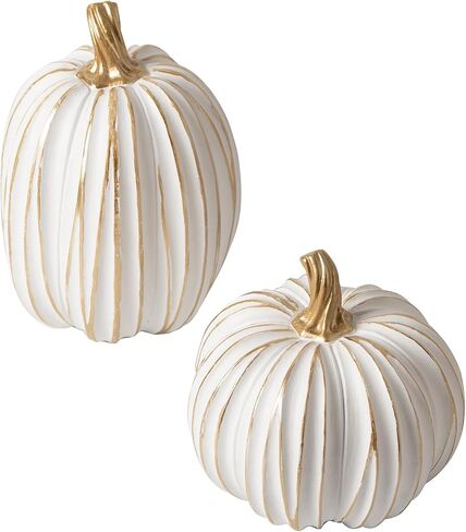 2PCS White and Gold Pumpkins Fall Decorations for Home, Fall Pumpkin Thanksgiving Harvest Table Centerpiece in Saudi Arabia