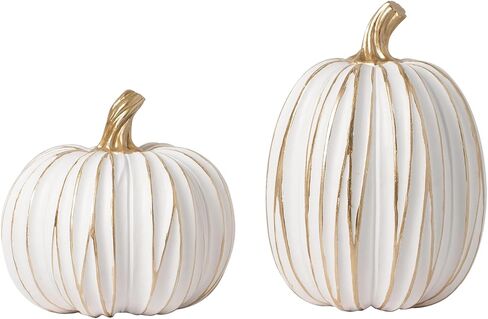 2PCS White and Gold Pumpkins Fall Decorations for Home, Fall Pumpkin Thanksgiving Harvest Table Centerpiece in Saudi Arabia
