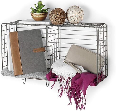 Spectrum Diversified Vintage Station with Wood Wall-Mounted Organization Cube Storage & Shelf with Hooks, Entryway & Home Office Décor, Industrial Gray in Saudi Arabia