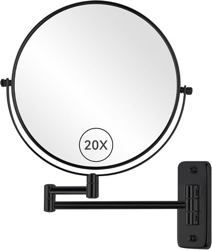 8" Wall Mount Makeup Mirror with 20X Strong Magnification, Double Sided Shaving Mirror Wall Mounted for Bathroom, 360°Swivel Extendable Vanity Mirror with Adjustable Arm for Daily Use, Black in Saudi Arabia
