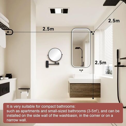8" Wall Mount Makeup Mirror with 20X Strong Magnification, Double Sided Shaving Mirror Wall Mounted for Bathroom, 360°Swivel Extendable Vanity Mirror with Adjustable Arm for Daily Use, Black in Saudi Arabia