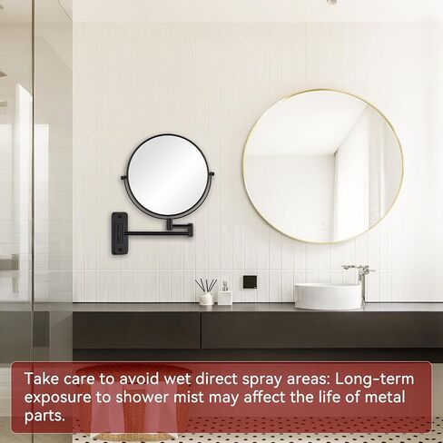 8" Wall Mount Makeup Mirror with 20X Strong Magnification, Double Sided Shaving Mirror Wall Mounted for Bathroom, 360°Swivel Extendable Vanity Mirror with Adjustable Arm for Daily Use, Black in Saudi Arabia