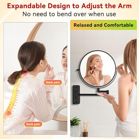8" Wall Mount Makeup Mirror with 20X Strong Magnification, Double Sided Shaving Mirror Wall Mounted for Bathroom, 360°Swivel Extendable Vanity Mirror with Adjustable Arm for Daily Use, Black in Saudi Arabia