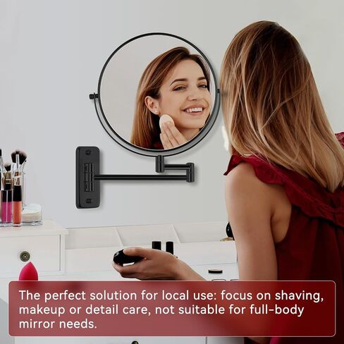 8" Wall Mount Makeup Mirror with 20X Strong Magnification, Double Sided Shaving Mirror Wall Mounted for Bathroom, 360°Swivel Extendable Vanity Mirror with Adjustable Arm for Daily Use, Black in Saudi Arabia