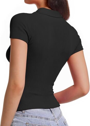 Polo Shirts for Women, Short Sleeve Business Casual Tops, V Neck Polo Collared Work Shirts, Ribbed Fitted Shirts in Saudi Arabia