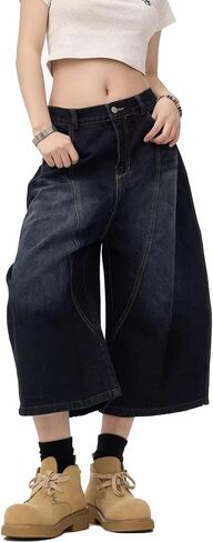 شورت y2k الفضفاضة جين شورت y2k السراويل الهيب هوب skater جينز الجرونج صراخ السراويل الجمالية in Kuwait