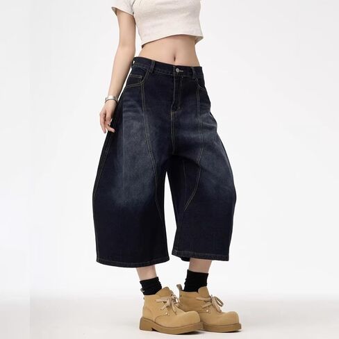 شورت y2k الفضفاضة جين شورت y2k السراويل الهيب هوب skater جينز الجرونج صراخ السراويل الجمالية in Kuwait