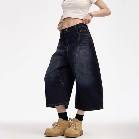 شورت y2k الفضفاضة جين شورت y2k السراويل الهيب هوب skater جينز الجرونج صراخ السراويل الجمالية in Kuwait