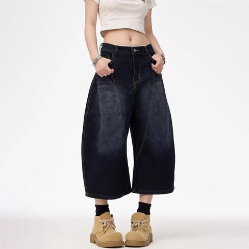 شورت y2k الفضفاضة جين شورت y2k السراويل الهيب هوب skater جينز الجرونج صراخ السراويل الجمالية in Kuwait