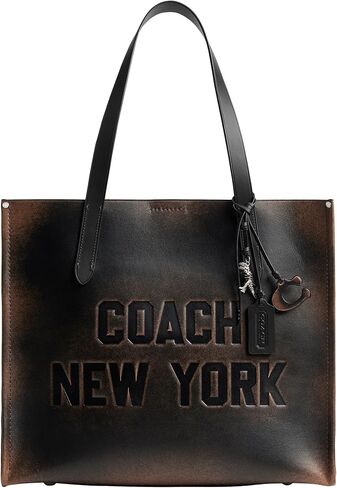 Coach Relay Tote Bag 34 in Loved Leather, Black/Light Tan in Saudi Arabia