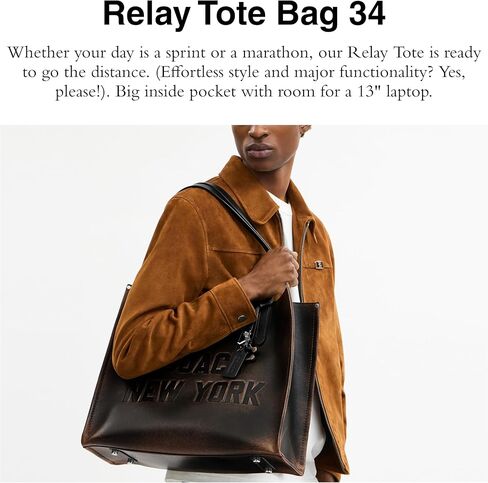 Coach Relay Tote Bag 34 in Loved Leather, Black/Light Tan in Saudi Arabia