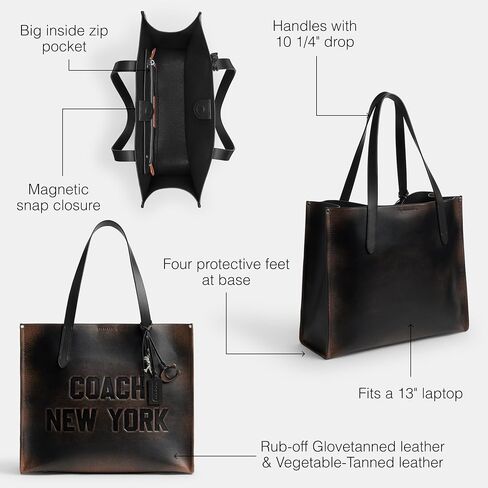 Coach Relay Tote Bag 34 in Loved Leather, Black/Light Tan in Saudi Arabia