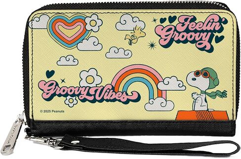 محفظة الفول السوداني الفول السوداني ، zip حولها ، الفول السوداني Snoopy Flying Ace و Woodstock Groovy Quotes Collage ، جلد نباتي in Saudi Arabia